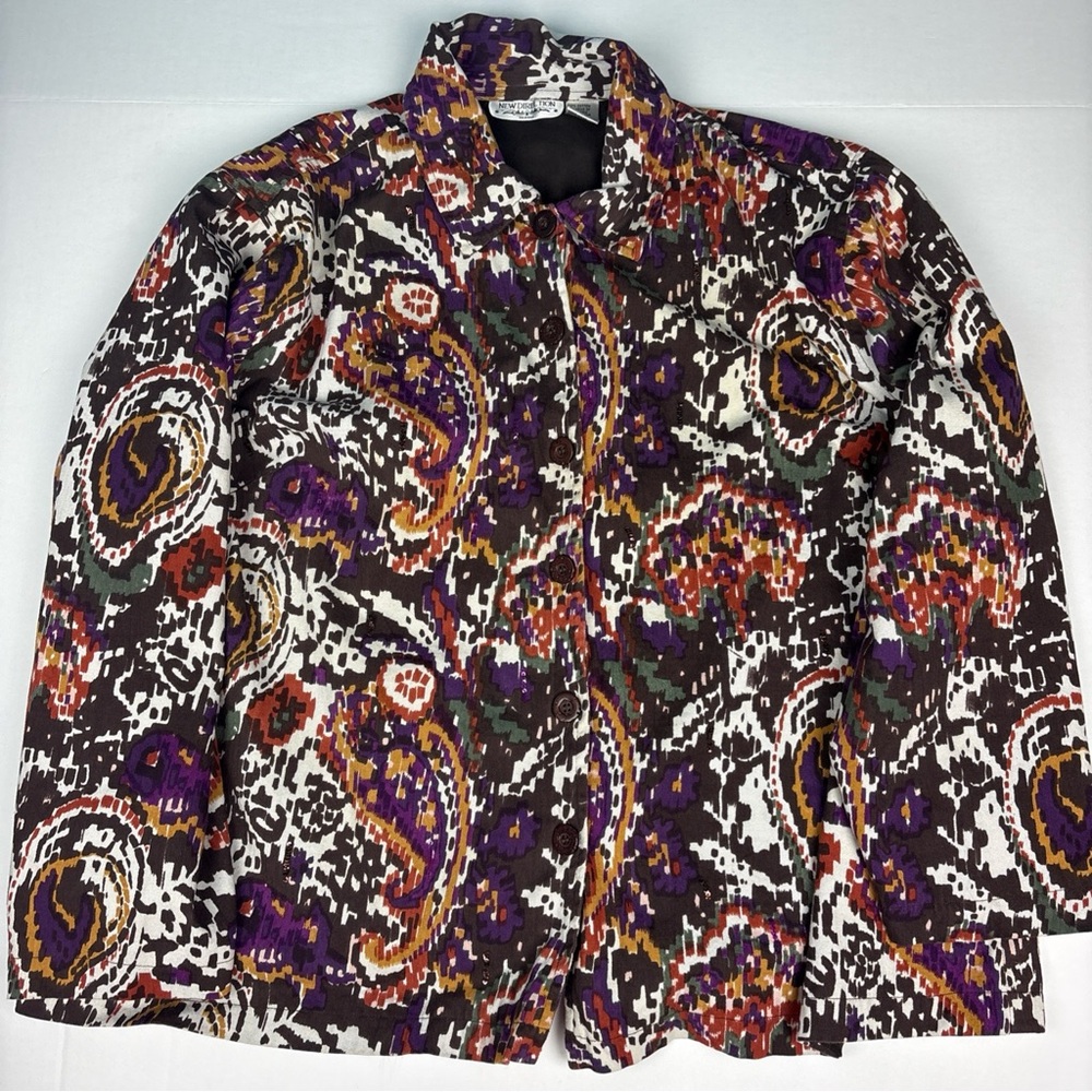New Direction Women 2X Shirt Jacket Button Up Abstract Artsy Sequins Lightweight